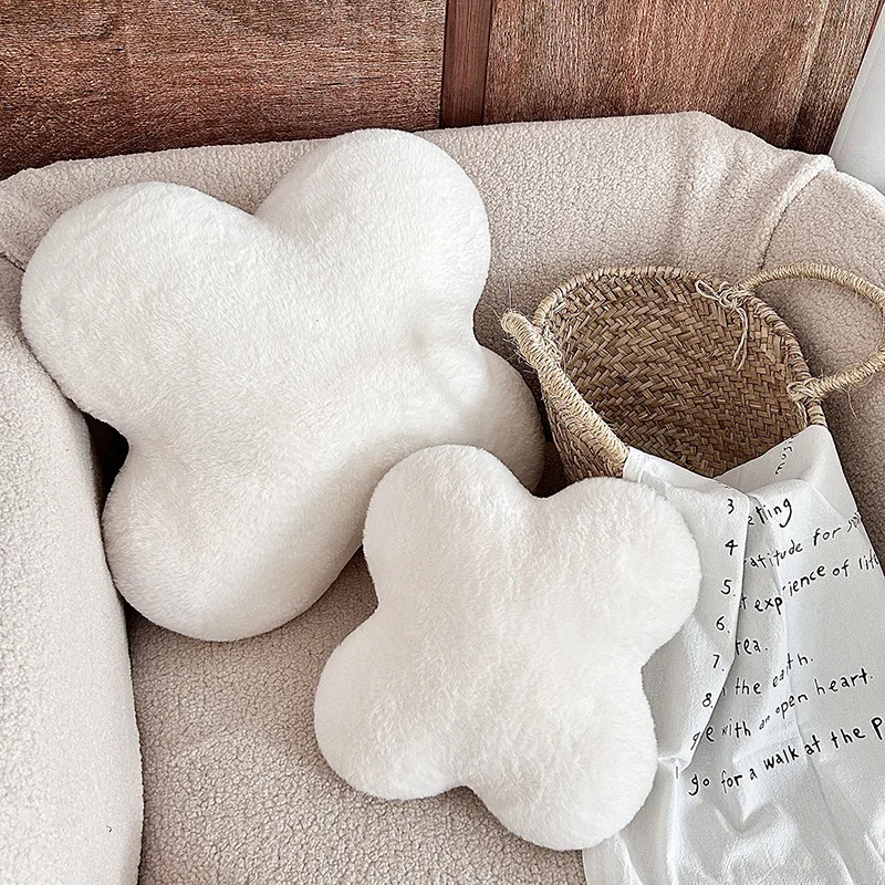 Nordic Einfache Dekoration Kissen Kaninchen Fell Vierblättriges Kleeblatt Plüsch Kissen Sofa Kissen Futon Boden Matte