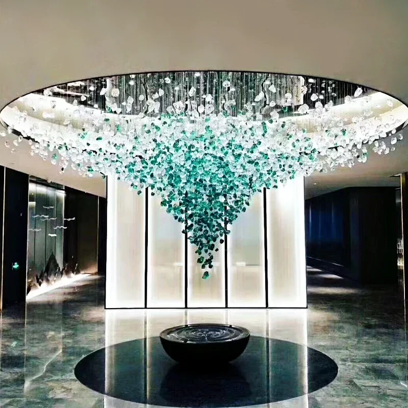 Große Kristall LED Kronleuchter moderne Luxus Stein Hängelampen für Wohnzimmer Innen dekor Lobby Kristall Leuchten