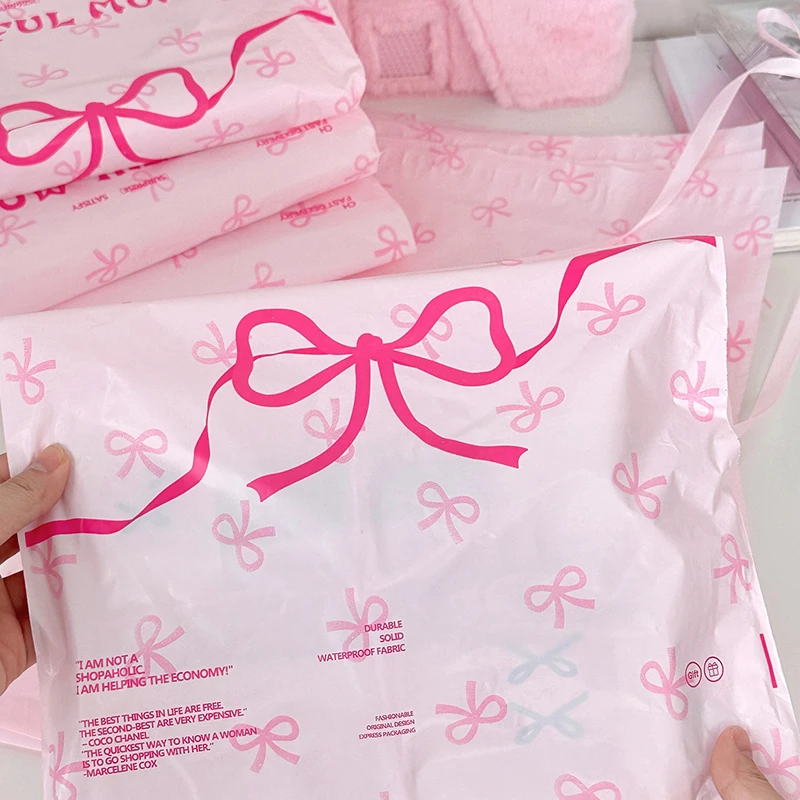 Kunststoff rosa Kurier Post tasche niedlichen Bogen Druck Kleidung Mailer Lagerung Verpackung Tasche Geschenke Schuhe Express Transport beutel