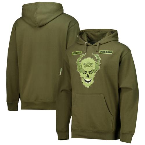 Olivgrüner „Stone Cold“-Kapuzenpullover mit rauchendem Totenkopf von Steve Austin für Herren