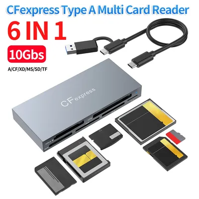 6-in-1 Type-C USB A CFexpress Type A Multi Card Reader USB3.2 Gen2 10Gbps CFexpress Card Adapter