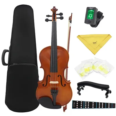 4/4 Full Size Solid Wood Violin Set with Case Bow Extra Strings Rosin Tuner Violin 4/4 Full Set for