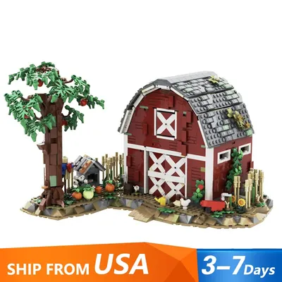 Red Barn Farm Cabin Building Blocks Set MOC 151980 Farm Cabin Architecture Model DIY Puzzle Toys for