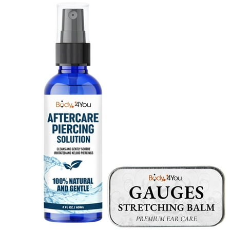 BodyJ4You 2PC Piercing Aftercare Set - Saline Cleanser Spray Ear Balm - Gauges Ear Lobe Tunnel Plug Taper Expander - Natural Recovery Solution Pure Unrefined Skin Treatment Vitamins