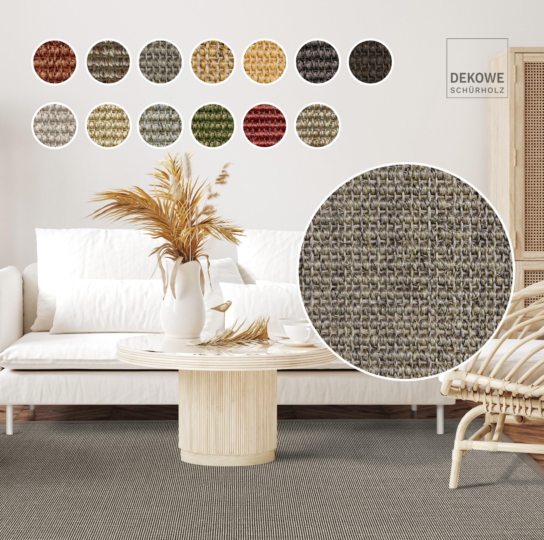Sisalteppich DEKOWE "Mara S2 mit Bordüre", grau (grau, hellgrau), B:80cm H:5mm L:250cm, Sisal, Teppiche, Flachgewebe, Material: 100% Sisal, Wohnzimmer, Kundenliebling Image