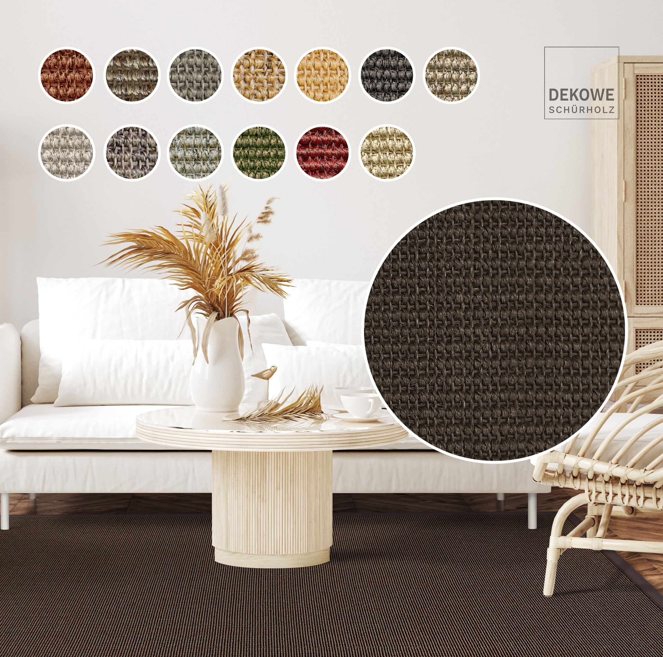 Sisalteppich DEKOWE "Mara S2 mit Bordüre", braun (mokka), B:133cm H:5mm L:190cm, Sisal, Teppiche, Flachgewebe, Material: 100% Sisal, Wohnzimmer, Kundenliebling Image