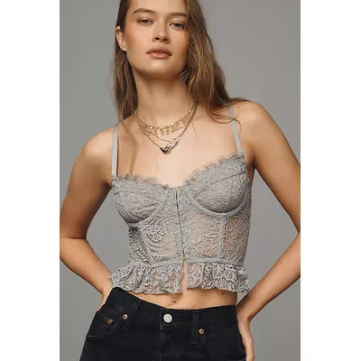 By Anthropologie Ruffle-Hem Lace Corset Top