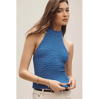 Maeve Textured High-Neck Halter Tank Top