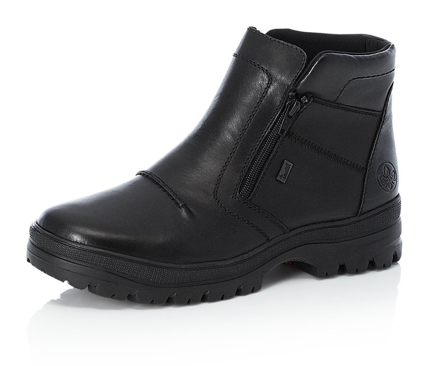 Winterstiefelette RIEKER "Flip Grip", Herren, Gr. 41, schwarz, Leder, Schuhe Winterstiefelette, Winterboots mit TEX und ausklappbaren Spikes an der Laufsohle