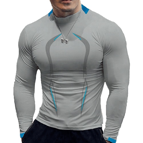 Homme T-shirt de compression T-shirt athlétique T-shirt de Gym T-shirt de Fitness T-shirt de compression rembourré manche longue T-shirt Occasionnel Athleisure Automne Bloc de Couleur Séchage Rapide