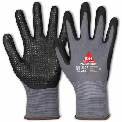 Arbeitshandschuhe mit Noppen, Padua Grip, en 388, en 420, Größe 9, grau/schwarz - Hase Safety Gloves