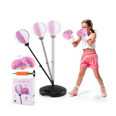 Costway Kids Adjustable Stand Punching Bag Toy Set with Boxing Glove and Base-Pink