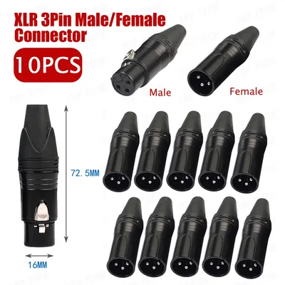 10pcs 3Pin XLR Audio Cable Connector MIC Male Plug Female Jack Professional Microphone Wire