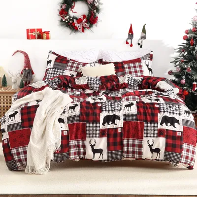 90X90in 20X26in Christmas Duvet Cover Twin Soft Brushed Microfiber Comforter Cover Sets, Reindeer