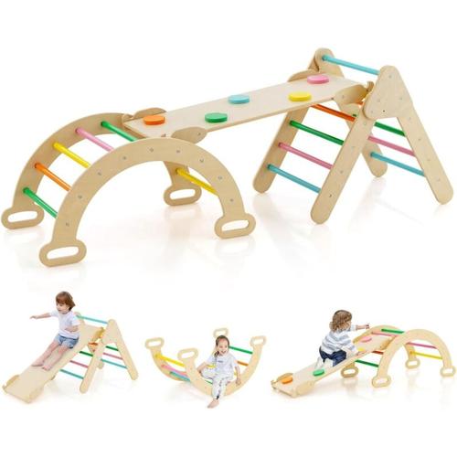 COSTWAY 4 in 1 Set da Arrampicata per Bambini, Giocattoli da Arrampicata a Triangolo con Triangolo