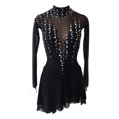 Figure Skating Dress Black Turtleneck Big Open Back Mesh Group Girls Competition Performance