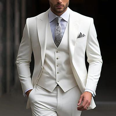Men's Wedding Party Suits White Fashion Formal Summer Solid Colored Standard Fit 3 Piece Single Breasted Two-buttons