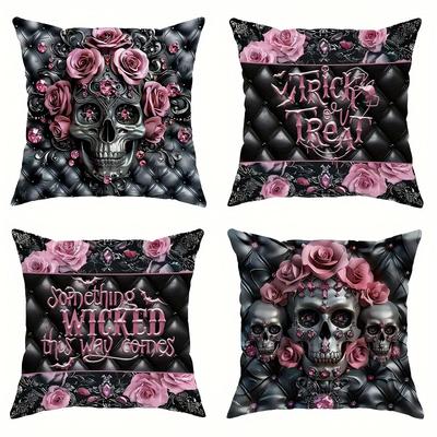 TEMU Set Of 4 Halloween - & , Zippered Cushion For Sofa & Bed Decor, Washable, 18x18 (inserts Not Included)