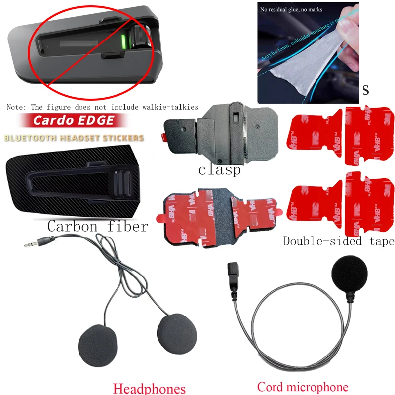Autocollant pour casque Bluetooth Cardo PACKTALK EDGE, clip à bande double face pour casque, casque audio et cordon de microphone