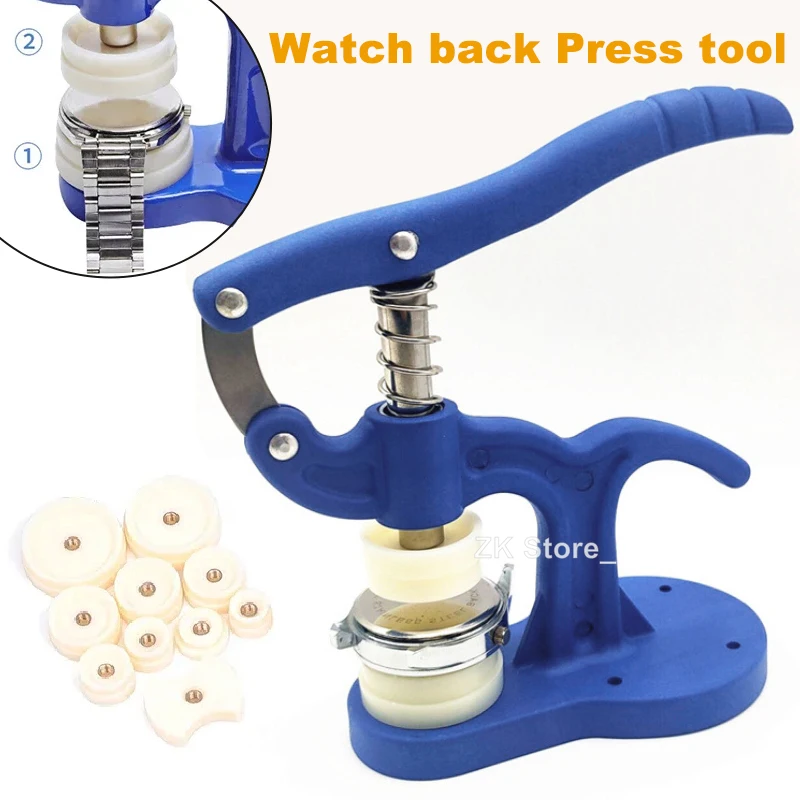 1 ensemble de outils d'horloger de fermeture arrière de montre, outils de réparation de pression, boîtier en plastique, outils manuels en verre de cristal, prensa de reloj