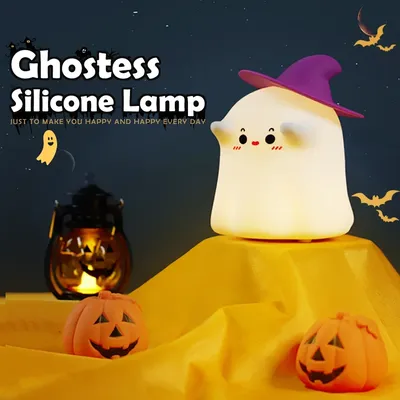 Funny Ghost LED Night Light Dimmable Rechargeable Nursery Nightlights Silicone Beside Touch Lamp for