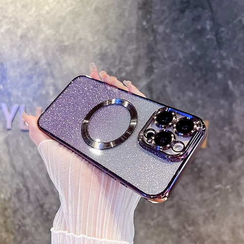 Handy Hülle Handyhüllen Für iPhone 16 15 14 Pro Max Plus 13 12 Pro Max Rückseite Magnetisch Unterstützt kabelloses Laden Bling Glitzer glänzend Retro TPU Beschichtung PC Image