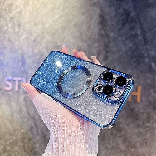 Handy Hülle Handyhüllen Für iPhone 16 15 14 Pro Max Plus 13 12 Pro Max Rückseite Magnetisch Unterstützt kabelloses Laden Bling Glitzer glänzend Retro TPU Beschichtung PC Image