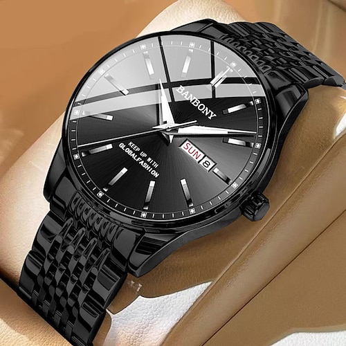 Neuer Modetrend Mineralverstärktes Glaslinse Wasserdichte Nachtlicht Kalender Sonntag Anzeige Geschäfts Freizeit Sport Elegante und stilvolle Herrenarmbanduhr