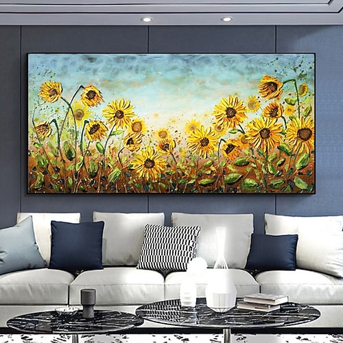 Mintura handgefertigte Blumenlandschafts-Ölgemälde auf Leinwand, Wandkunst, Dekoration, modernes Bild für die Inneneinrichtung, gerolltes, rahmenloses, ungedehntes Gemälde Image