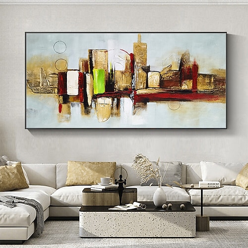 Mintura handgefertigte abstrakte Landschaftsölgemälde auf Leinwand, Wandkunst, Dekoration, modernes Bild für die Inneneinrichtung, gerolltes, rahmenloses, ungedehntes Gemälde Image