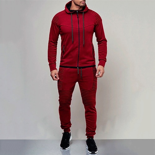 Herren Trainingsanzug Jogginganzug Kordelzug Tasche Einfarbig Jacke und Jogginghose Sportbekleidungsset Frühling Herbst Dunkelgrau Schwarz Fitnesstraining Joggen Laufen Weich Atmungsaktiv Langarm Image