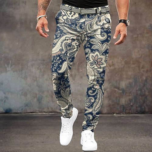 Herren Blumen Anzughose Mittlere Taille Vintage Lässig Outdoor Heim Alltagskleidung Reißverschluss Tasche Sommer Frühling Herbst 3D-Druck Schwarz Gelb Rosa Image