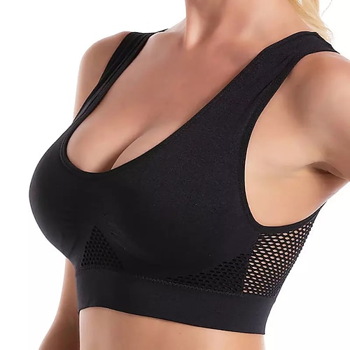 Damen BH-Oberteil Unterwäsche BH-Top Bequem Atmungsaktiv Stoßfest Herausnehmbare Polsterung Drahtlos Einfach Sport Sportkleidung Dunkelviolett Schwarz Yoga Fitness Leger Image