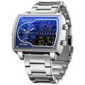 SANDA Herren Digitale Uhr Mode Freizeit Armbanduhr Stoßfest Leuchtende Stoppuhr Wecker Countdown Stahl Leder Uhr