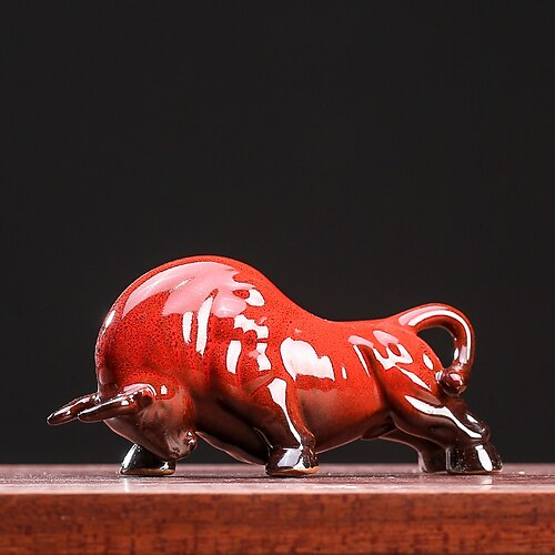 chinesische Feng Shui Keramik-Stierfigur - Wohlstand anziehende Büffelstatue, Schreibtisch-Dekor, Tierkreis-Tier-Handarbeit, nicht elektrisches Sammlerstück Image