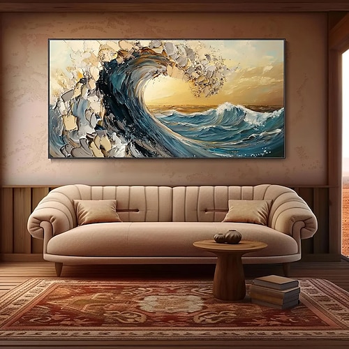 Mintura handgefertigte Meereswellen-Ölgemälde auf Leinwand, Wandkunst, Dekoration, modernes abstraktes Bild für die Inneneinrichtung, gerolltes, rahmenloses, ungedehntes Gemälde Image