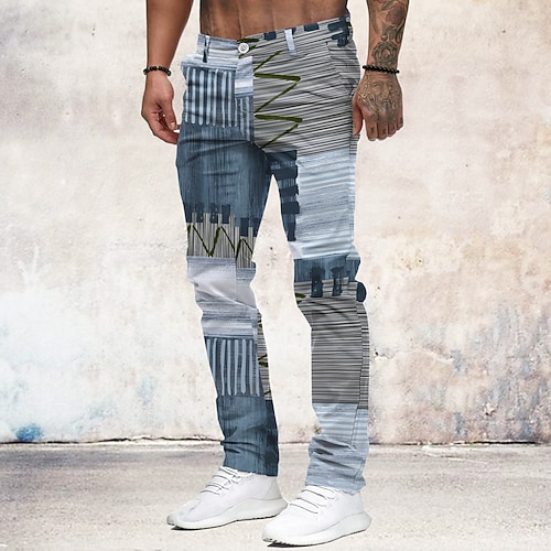 Per uomo Blocco di colori Patchwork Jeans Pantaloni Eleganti Misura del girovita medio Business Casual Formale All'aperto Casa Cerniera Tasca Estate Primavera Autunno Stampa 3D Blu