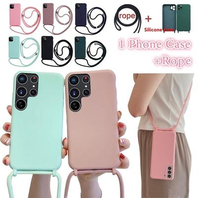 Luxury Liquid Silicone Case With Lanyard Crossbody Neck Strap For Iphone 14 13 Pro Max 12 Pro 11 Xs Max Xr Xs X Iphone 8 7 Plus 6 6S Plus Samsung Galaxy S23/S22/S21 Plus/S20 Ultra/S10/S10 Plus/S9/S9 Plus/Note 20/10 Plus/A51/A71/A12/A32/A52/A72 For...