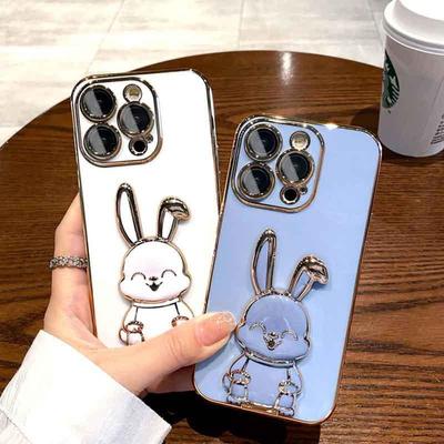 Luxury Electroplated Rabbit Case For Iphone 11 12 13 14 Pro Max 14 Plus Xs Xr 7 8 Plus Se 2020 Mini For Samsung Galaxy S23 S23 Plus S23 Ultra S21Fe S22 S21 S20 S21 Ultra Plus S20 Fe Note 10 Plus 20 Ultra S10 Plus Shockproof Silicone Kickstand Cover