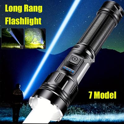 TEMU Usb Rechargeable Flashlight With Magnetic Base, Long Led Flashlight, 7 , Power Display Flashlight With Cob Side Light And Red Light, For Hiking, Outdoor Camping, Dog Walking, Mountain Climbing