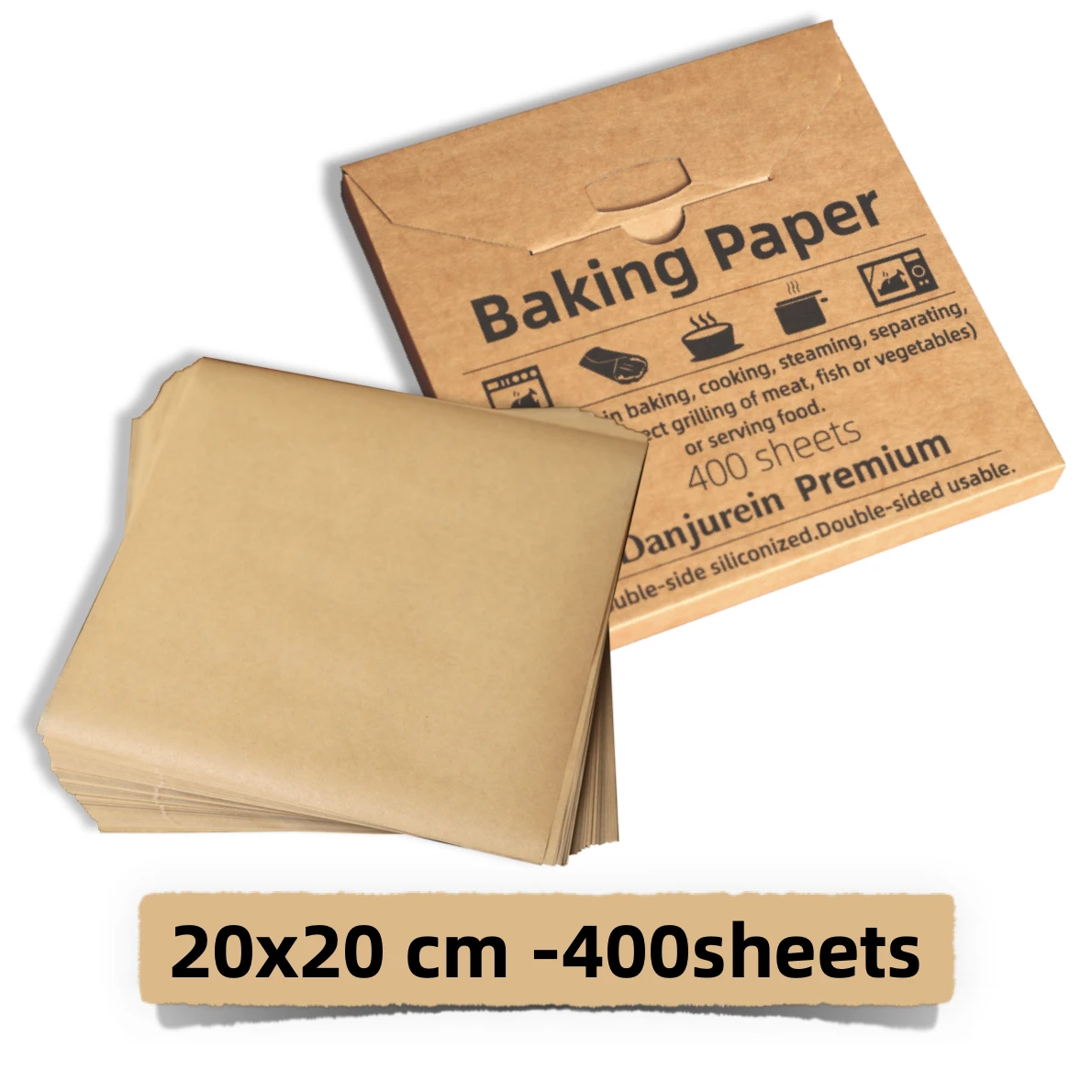400 Stück 20x20cm vor geschnittenes Pergament papier Backbleche ungebleicht zum Backen von Keksen Braten Luft fritte use Kochen Grill regal Ofen Image