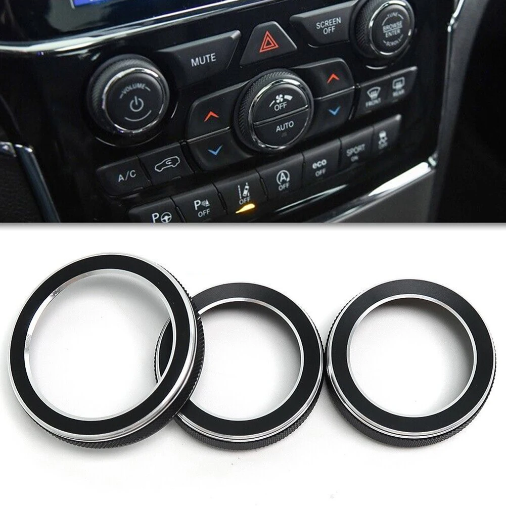 3 Stück Klimaanlage Radio knopf Ringe schwarz AC Radio Schalter Trimm ring Knopf Abdeckung Universal für Jeep Grand für Cherokee 2014-2018 Image