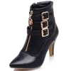 Damenschuhe Stiefel Frühling High Heels Stiefeletten Spitzschuh Schnalle Stiefel Reißverschluss