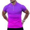 Neon Ombre Print lässige T-Shirts lila und rosa Polos hirts drehen Kragen trend iges Hemd Sommer männliche Muster Kleidung plus Größe