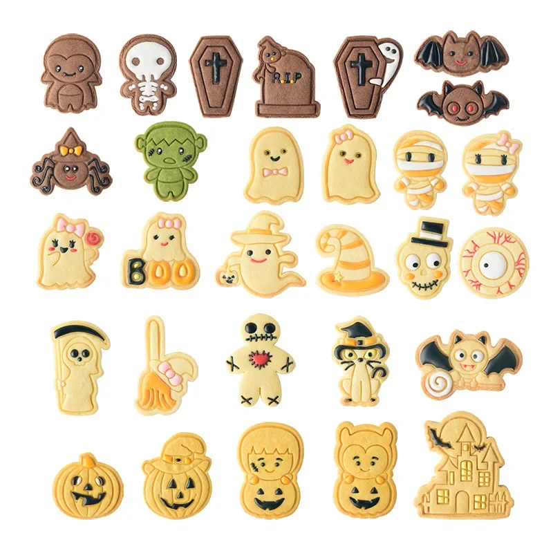 Cartoon Halloween Fondant Zuckerguss Keks Präge form niedlichen Fledermaus Geist Schädel Kürbis Muster Aus stecher Kuchen Stempel Formen Image