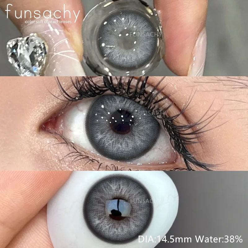 FUNSACHY 2 Stück farbige Kontaktlinsen für Augen, natürliche graue Pupillen, farbige blaue Augen, farbige Linse, braune Kontakte, grüne Linsen, jährlich Image