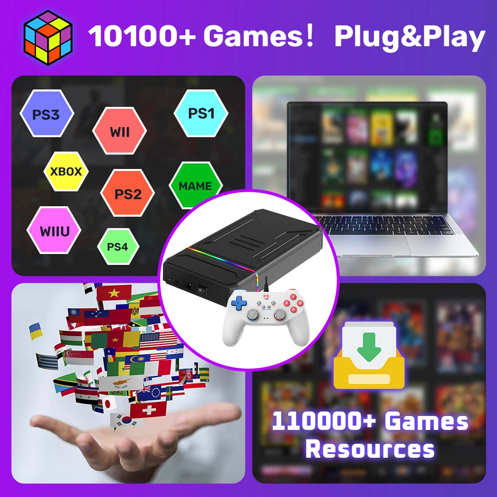 Videospielkonsolen Launchbox OS Retro Gaming HDD für Xbox/Switch/PS4/PS3/PS2/PS1/DC/WII für Windows PC/Laptop mit 10107 Spielen