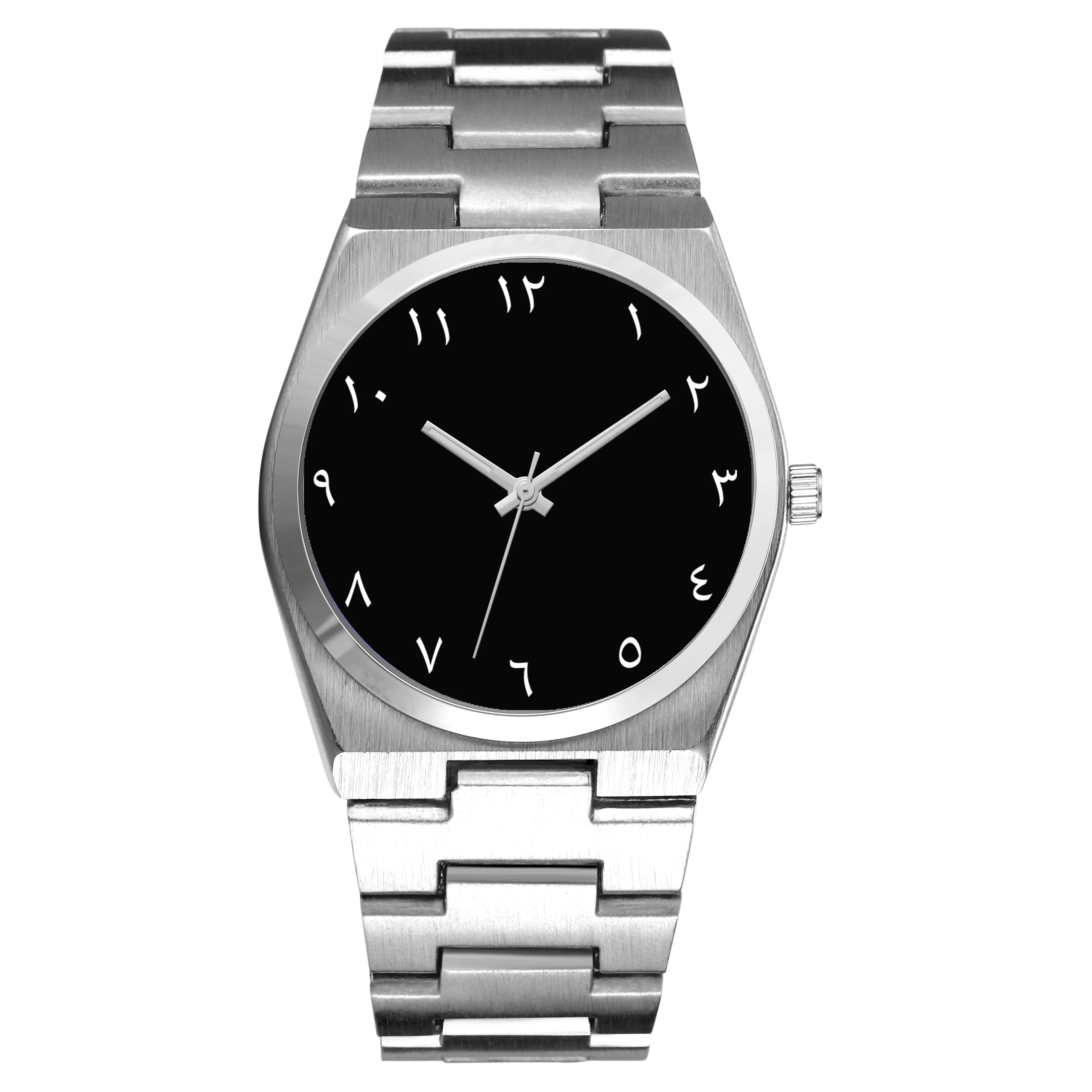 Benutzerdefinierte arabische Uhr Metall Quarz eigene Sprache Text Buchstabe individuelle Herrenuhr fügen Sie Ihren Namen hinzu Firmenlogo Uhr Relogio Image