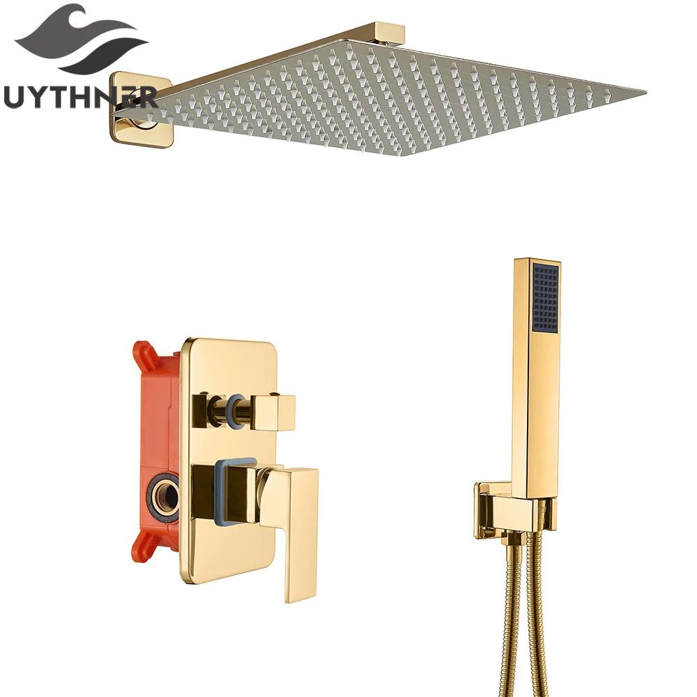 Uythner Badezimmer Wasserhahn Gold Regendusche Bad Wasserhahn Wandmontage Badewanne Dusche Mischbatterie Badezimmer Dusche Wasserhahn Duschset