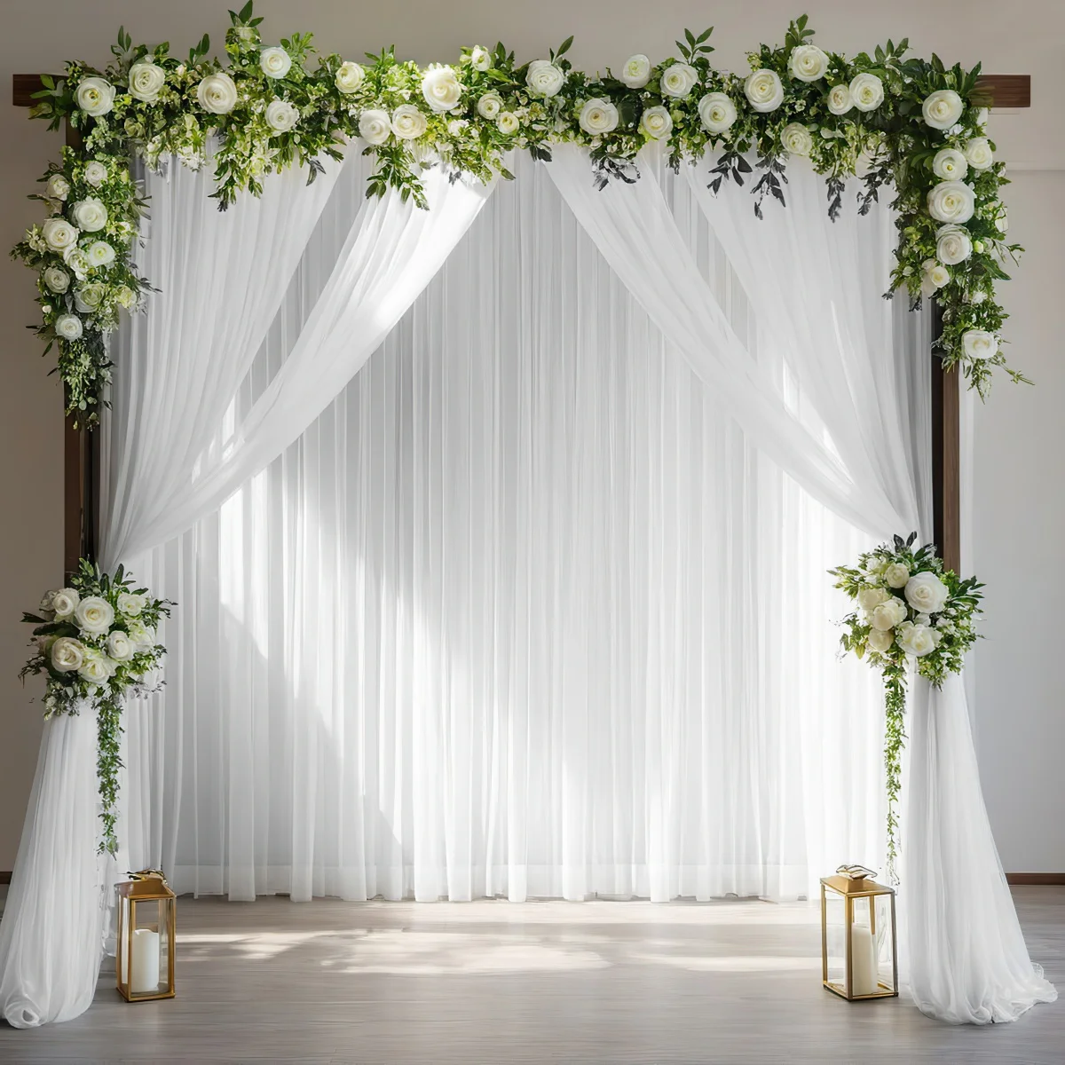 1 Stück edle und elegante Hochzeitsdekorationsvorhänge (150 x 300 cm), sechseckige Hintergrundvorhänge, geeignet für Hochzeiten, Partys Image